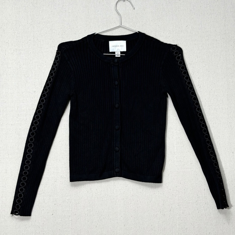 Jason Wu Circle Lace Trim Rib Knit Cardigan XS